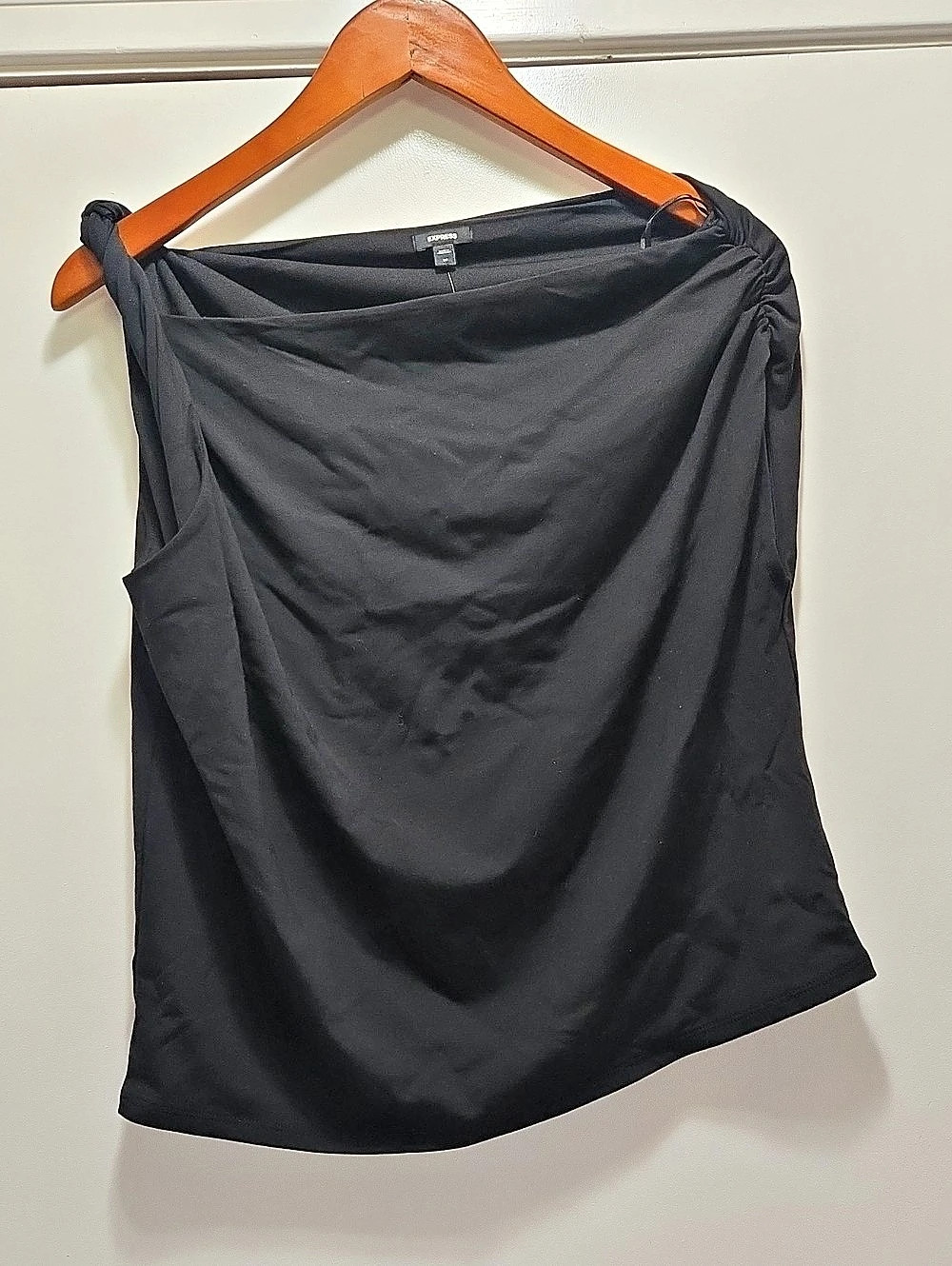 Express One Shoulder Knot Ruched Tank Black XS